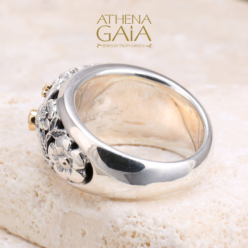 Meadow Shadows Silver Ring 18k Gold & Sterling Silver Ring - Cigar Band Ring