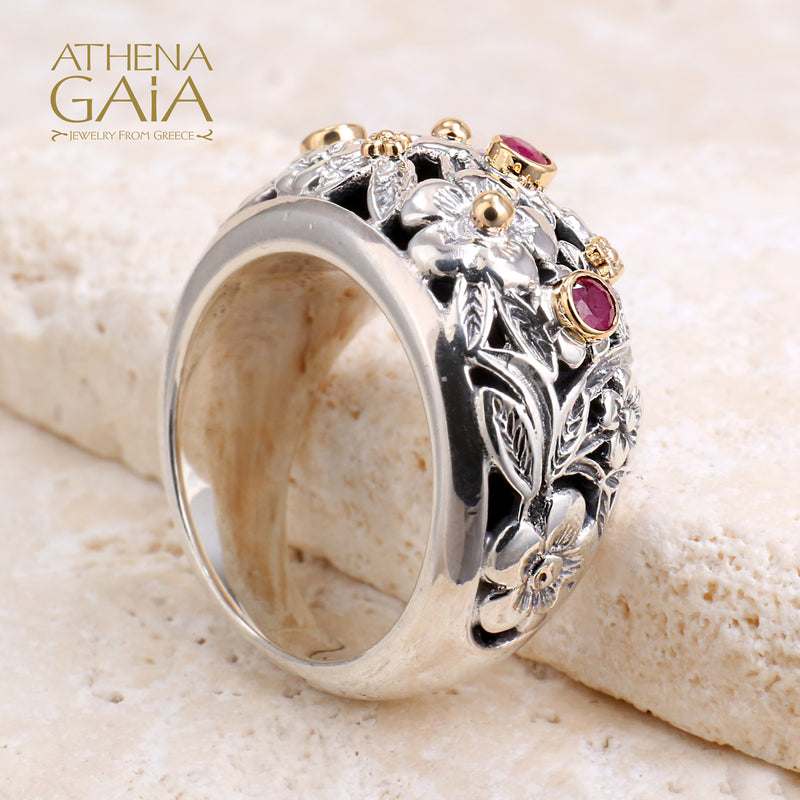 Meadow Shadows Silver Ring 18k Gold & Sterling Silver Ring - Cigar Band Ring