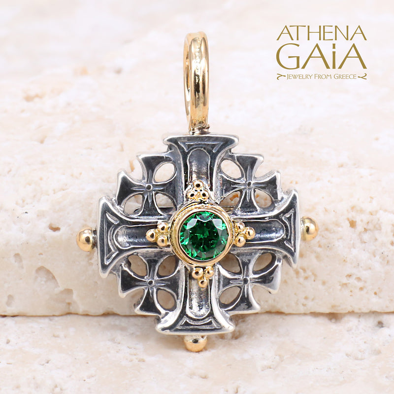 Jerusalem Cross (Small) - 18k Gold & Sterling Silver - Greek Cross Necklace