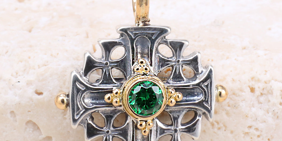 Small Jerusalem Cross Pendant - 18k Gold Sterling Silver