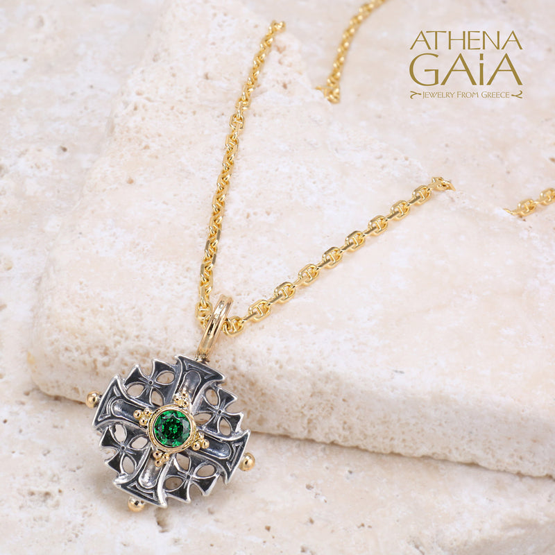 Jerusalem Cross (Small) - 18k Gold & Sterling Silver - Greek Cross Necklace