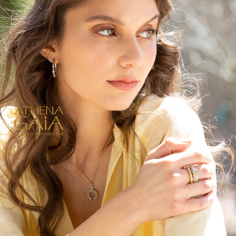 Meadow Breeze Triple Round Stone Earrings - 18k Gold & Sterling Silver - Hoop Earrings