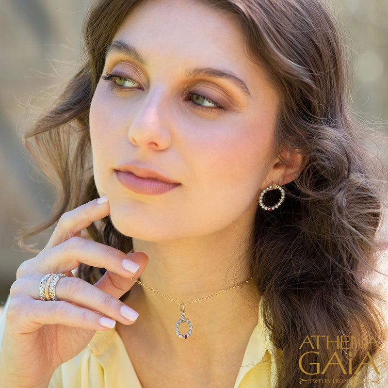 Single Round Stone Stud Cycle Medium Earrings - 18k Gold & Sterling Silver Earrings