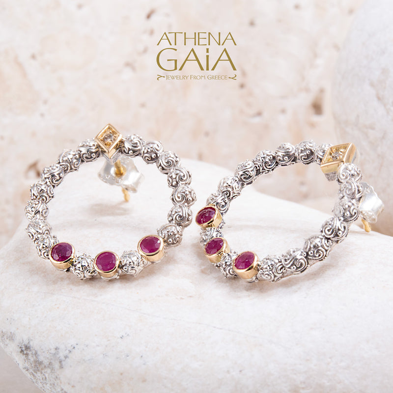 Triple Round Stone Stud Cycle Earrings (Medium) - 18k Gold & Sterling Silver Earrings