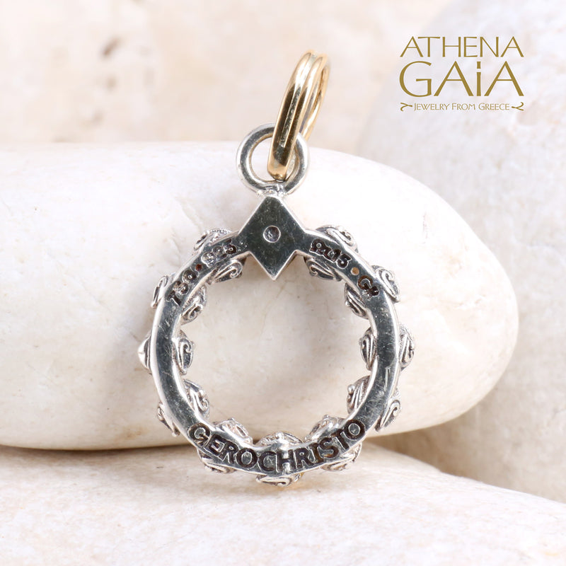 Single Round Stone Stud Cycle Pendant (Large) - 18k Gold & Sterling Silver Pendant