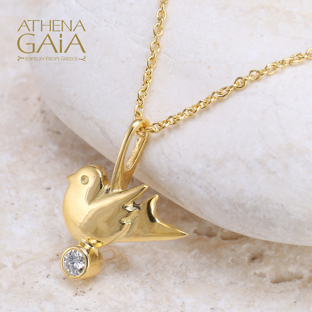 Peace Dove Diamond Pendant - 18k Gold Pendant