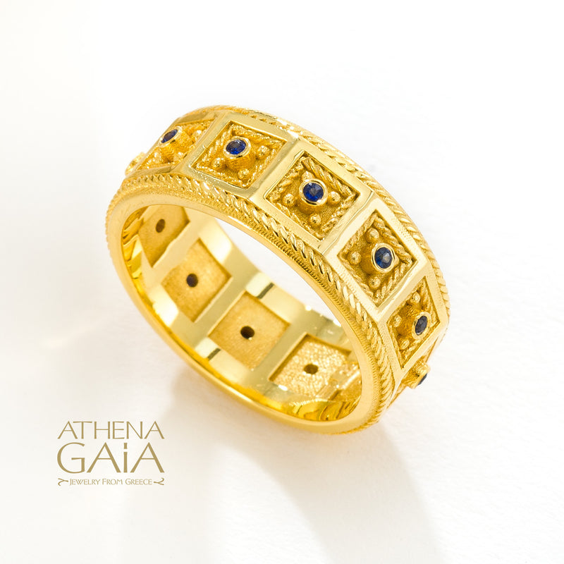 Rope Border Block Ring - 18k Gold Ring - Stackable Ring