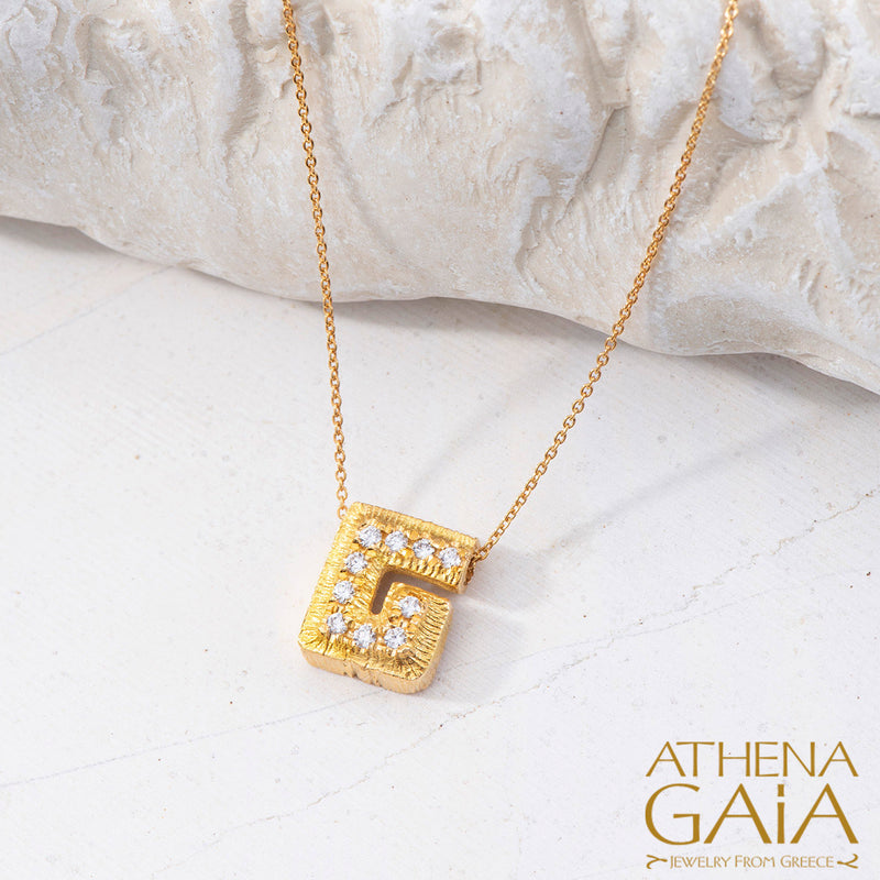 Meander Diamond Pendant Necklace (Small) - 18k Gold Necklace