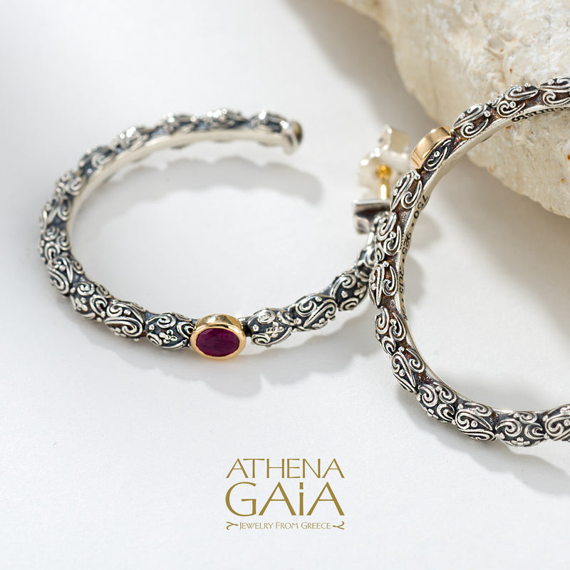 Meadow Breeze Single Oval Stone Earrings (Large) - 18k Gold & Sterling Silver - Hoop Earrings