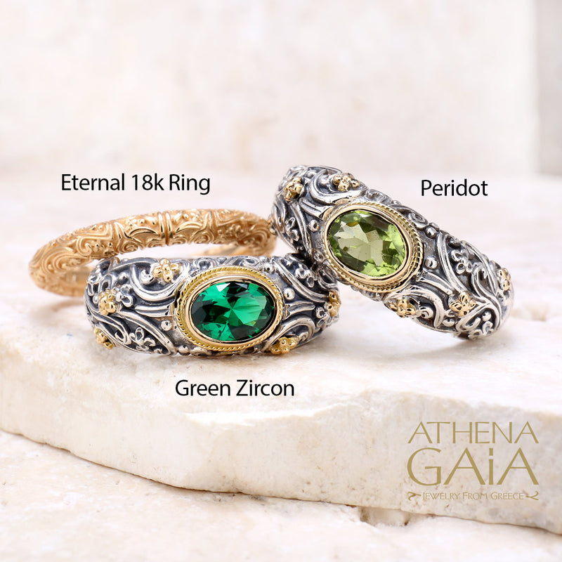 Meadow Breeze Large Stone Band Ring - 18k Gold & Sterling Silver Ring - Stackable Ring