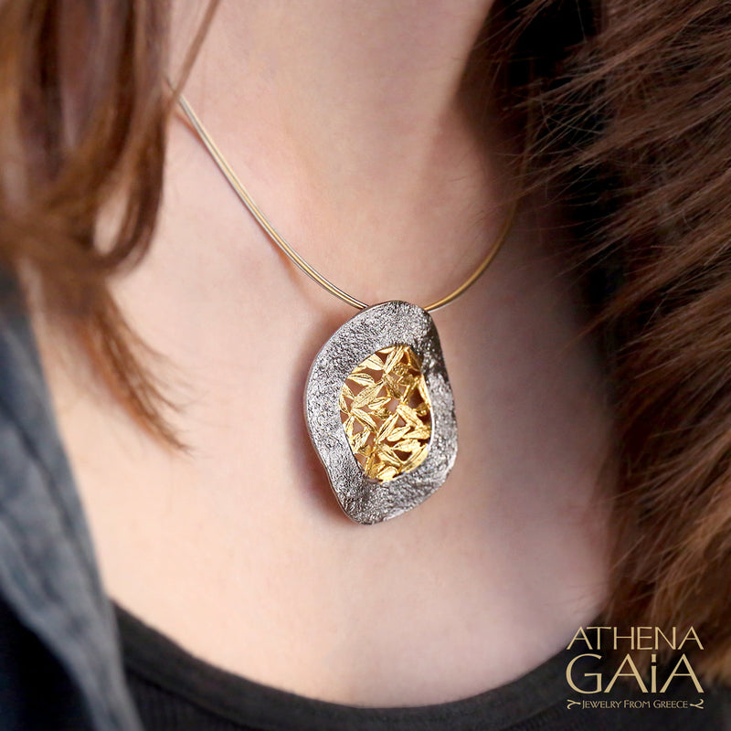 Olive Grove Disc Pendant Necklace - Gold Plated Sterling Silver Necklace