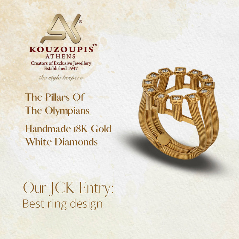 Mythical Delphi Doric Columns Ring - 18k Gold Ring - Cocktail Ring