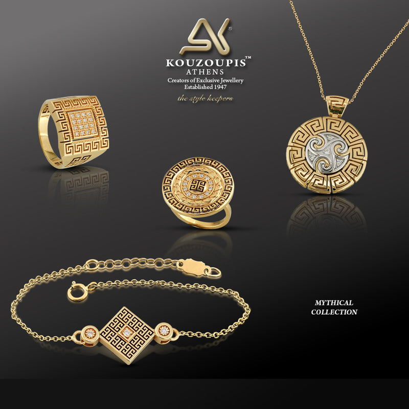 Mythical Diamond Field Greek Key Ring - 18k Gold Ring - Cocktail Ring