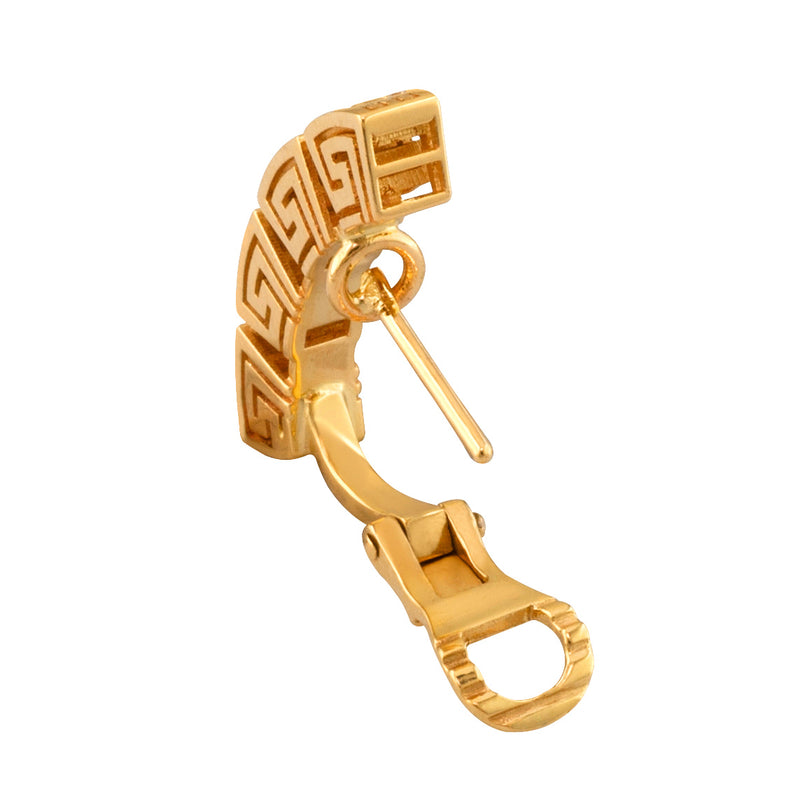 Mythical Greek Key Diamond Earrings - 18k Gold Earrings - Omega Clip Earrings