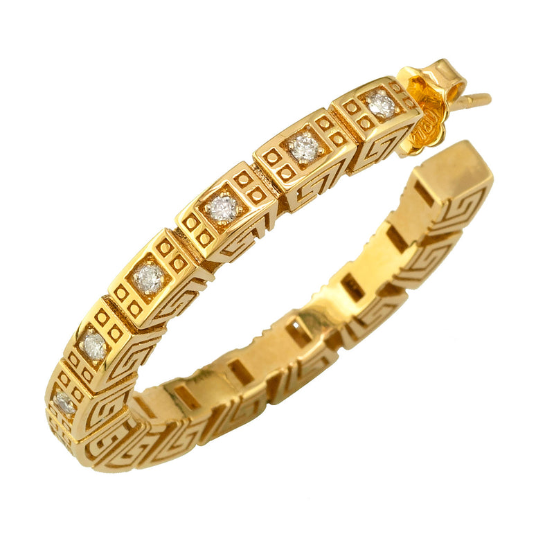 Mythical Greek Key Diamond 3/4 Earrings - 18k Gold - Hoop Earrings