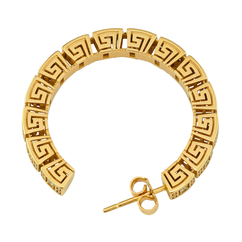 Mythical Greek Key Diamond 3/4 Earrings - 18k Gold - Hoop Earrings