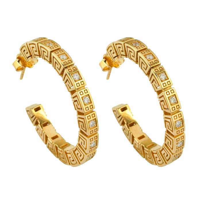 Mythical Greek Key Diamond 3/4 Hoop Earrings
