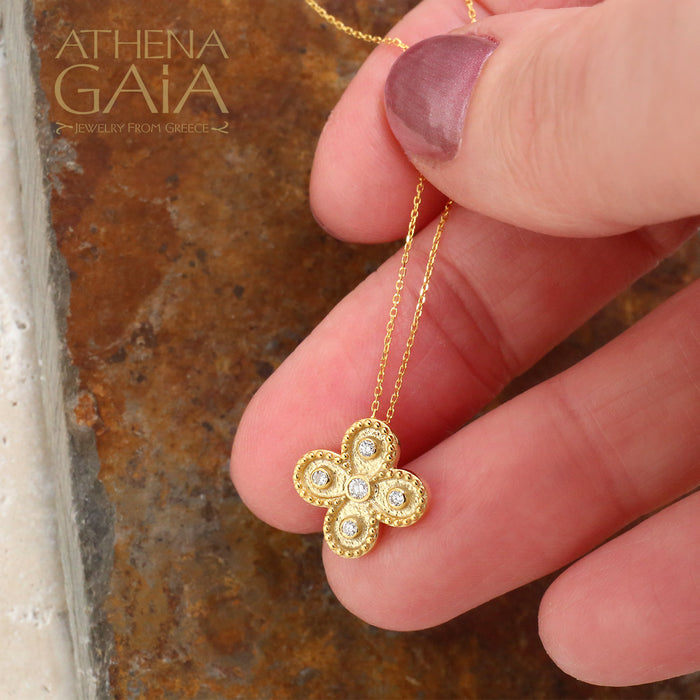 Geometric Small Greek Diamond Drops Cross with Necklace