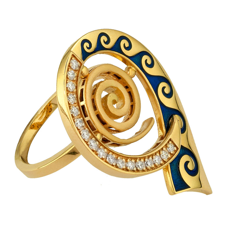 Mythical Spiral Waves Ring - 18k Gold Ring - Cocktail Ring