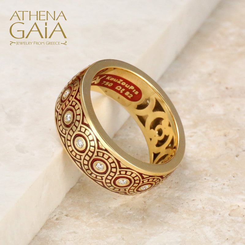 Eternal Braid Enamel Ring - 18k Gold Ring - Cigar Band Ring