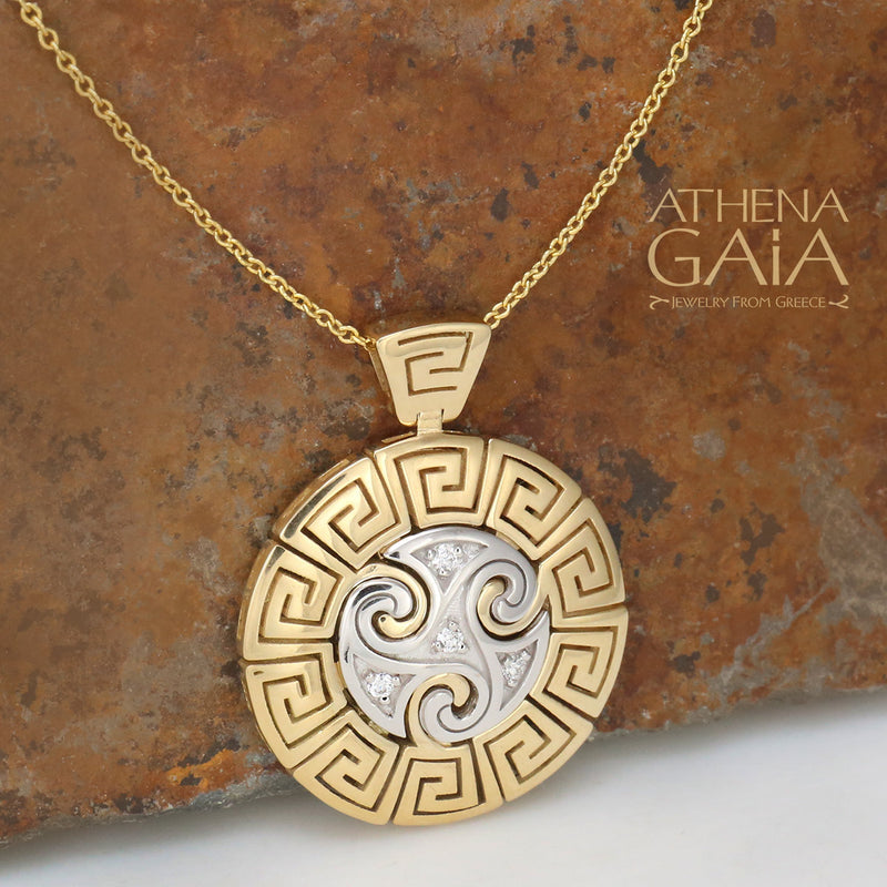 Mythical Argonaut Greek Key Pendant Necklace - 18k Gold Necklace