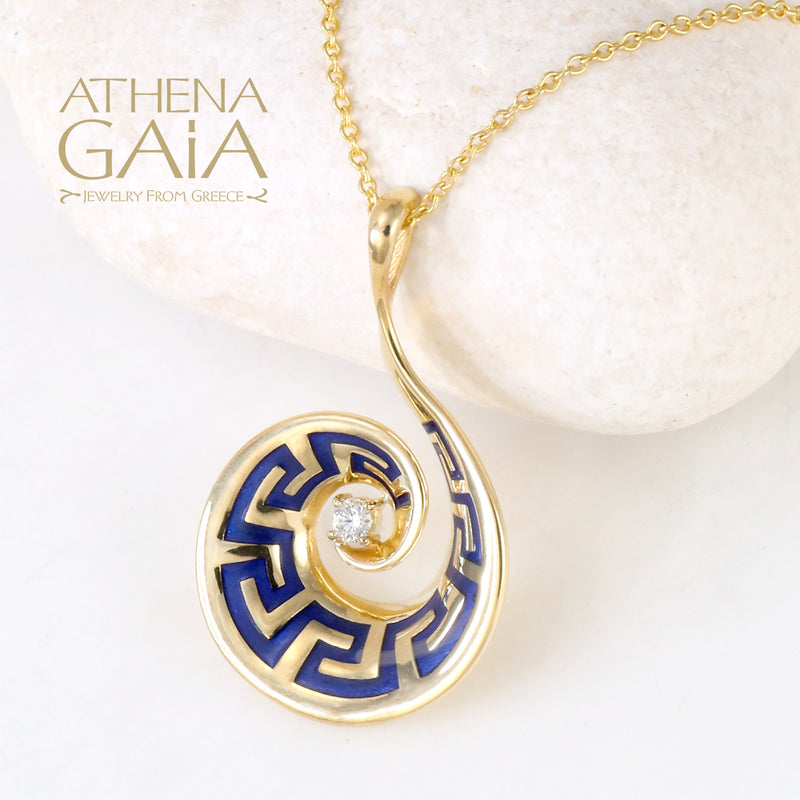 Eternal Spiral Greek Key Pendant Necklace - 18k Gold Necklace