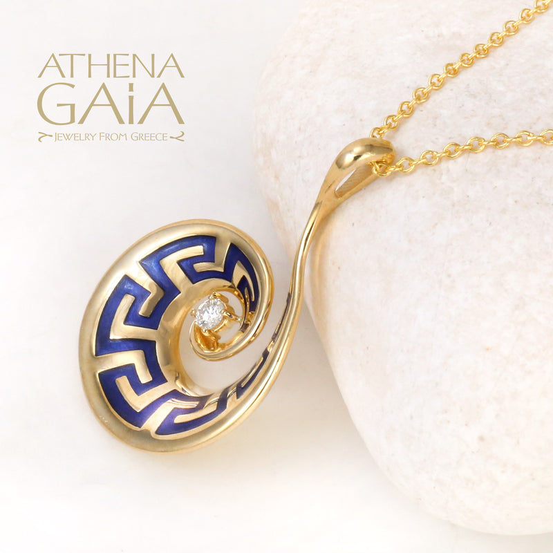 Eternal Spiral Greek Key Pendant Necklace - 18k Gold Necklace