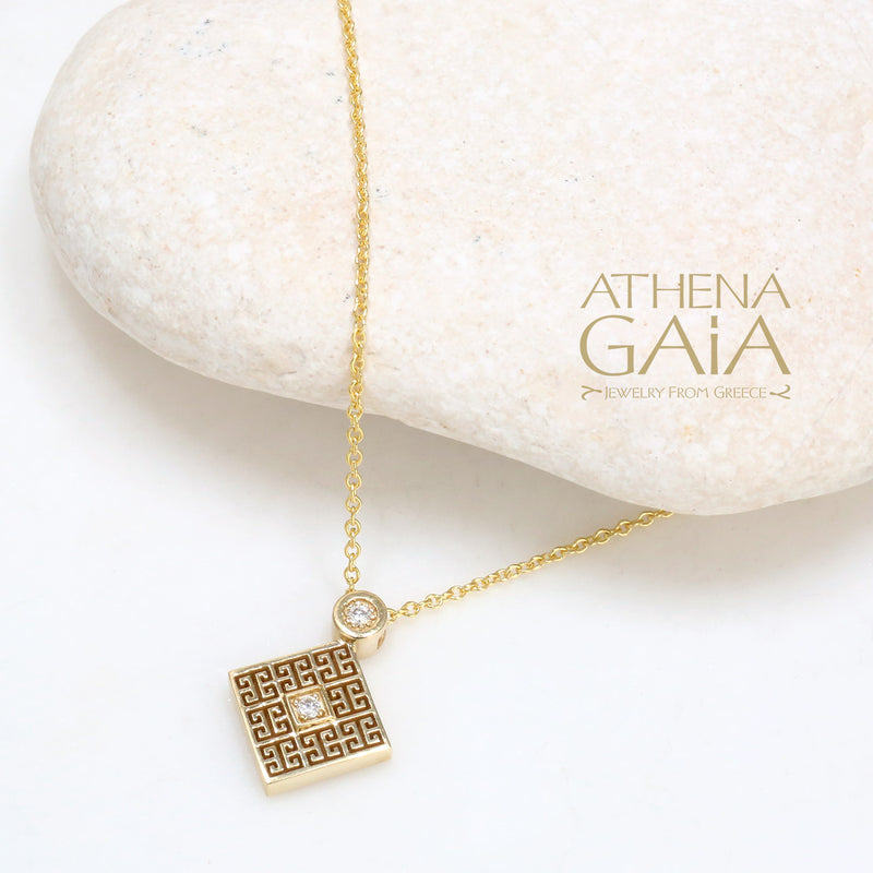 Mythical Minoan Key Pendant Necklace - 18k Gold Necklace