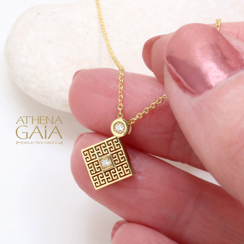 Mythical Minoan Key Pendant Necklace - 18k Gold Necklace