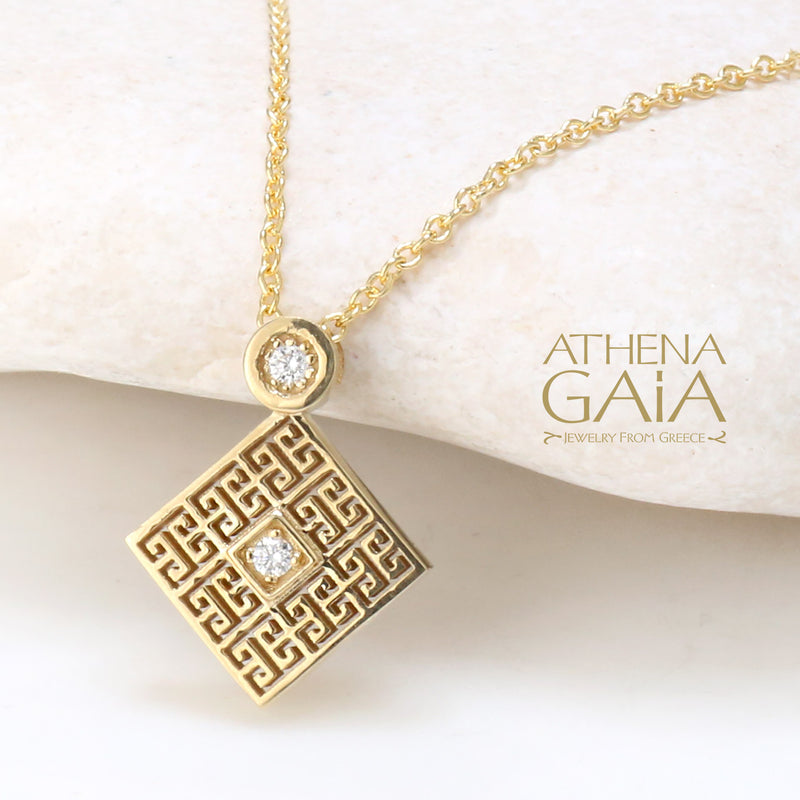 Mythical Minoan Key Pendant Necklace - 18k Gold Necklace