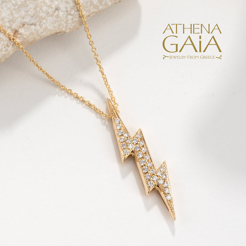 Olympian Zeus Thunderbolt Pendant Necklace - 18k Gold Necklace