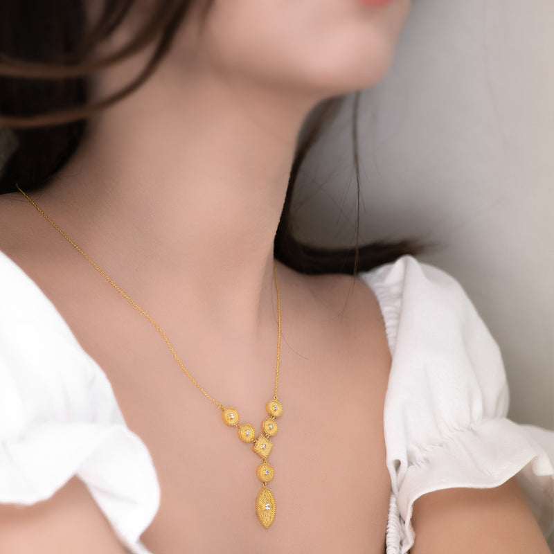 Geometric Prolate Drop Row Necklace - 18k Gold Necklace
