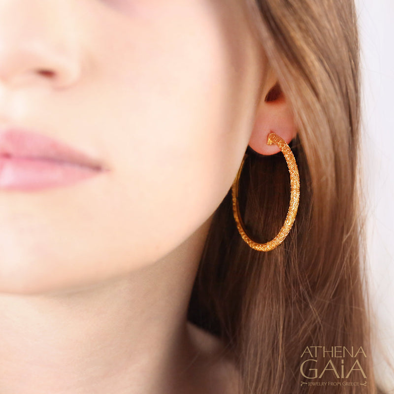Meadow Breeze Hoop Earrings (Large) (1.7) - Gold Plated Sterling Silver Earrings