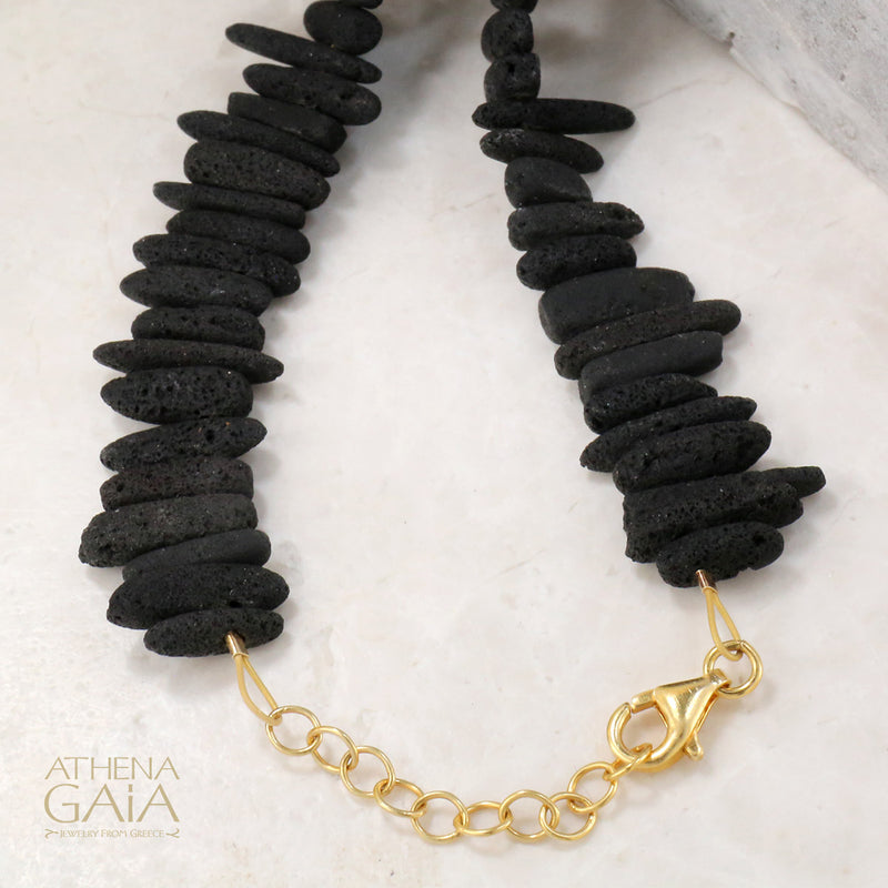 Olive Leaf Lava Necklace - Gold Plated Sterling Silver Necklace