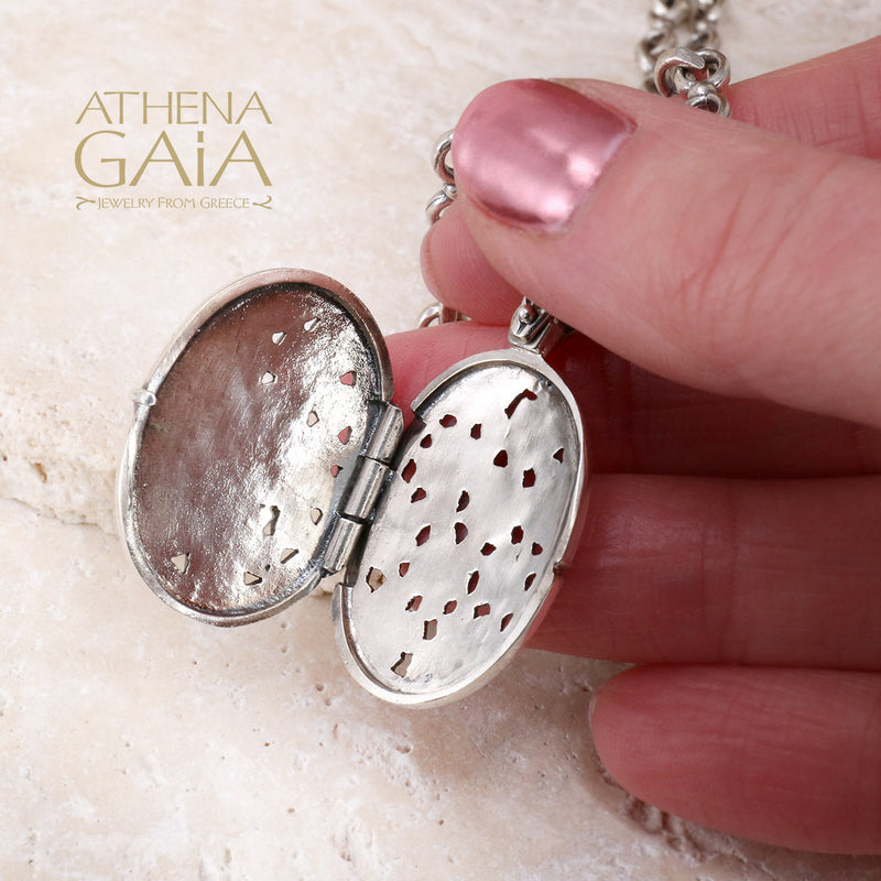 Gold Flower Field Locket Pendant - 18k Gold & Sterling Silver Pendant