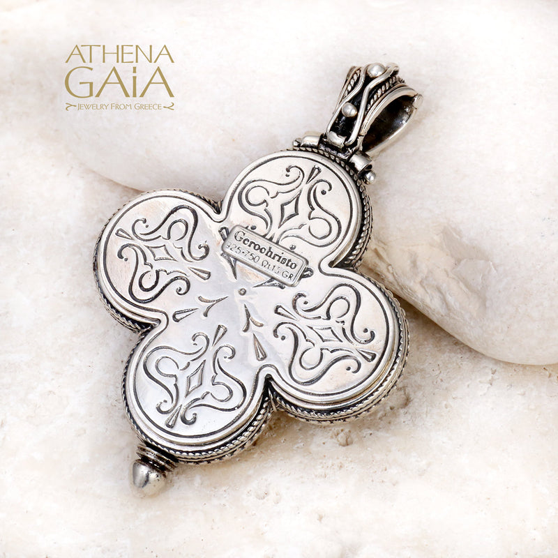 Clover Stone Locket Pendant - 18k Gold & Sterling Silver Pendant