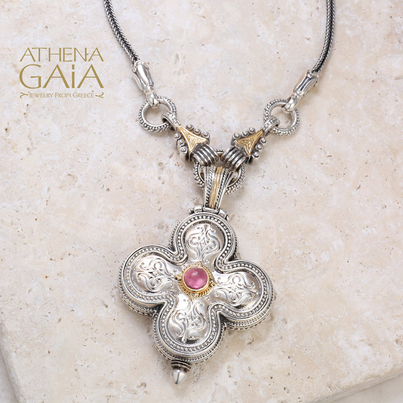 Clover Stone Locket Pendant - 18k Gold & Sterling Silver Pendant