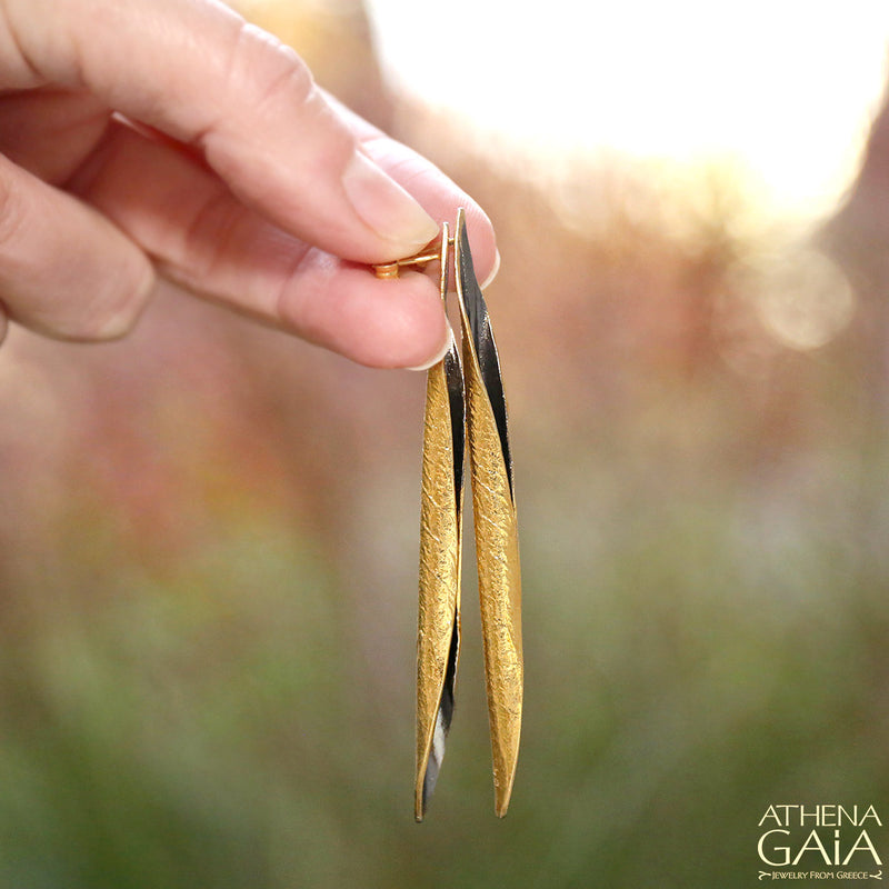 Long Leaf Curled Earrings - Gold Plated  Sterling Silver Earrings