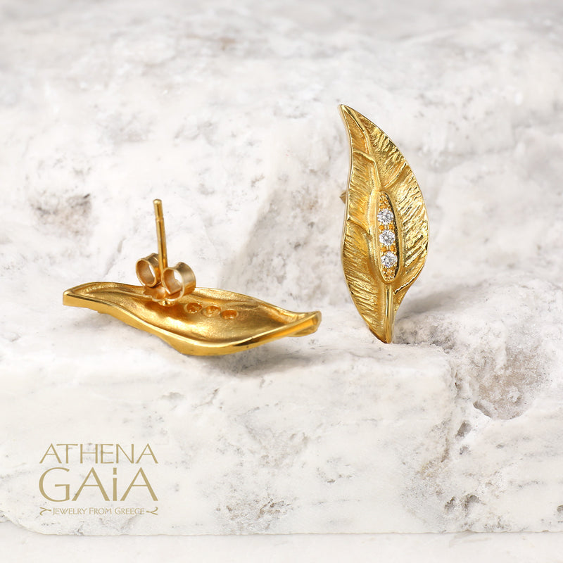 Golden Peonies Diamond Earrings - 18k Gold Earrings