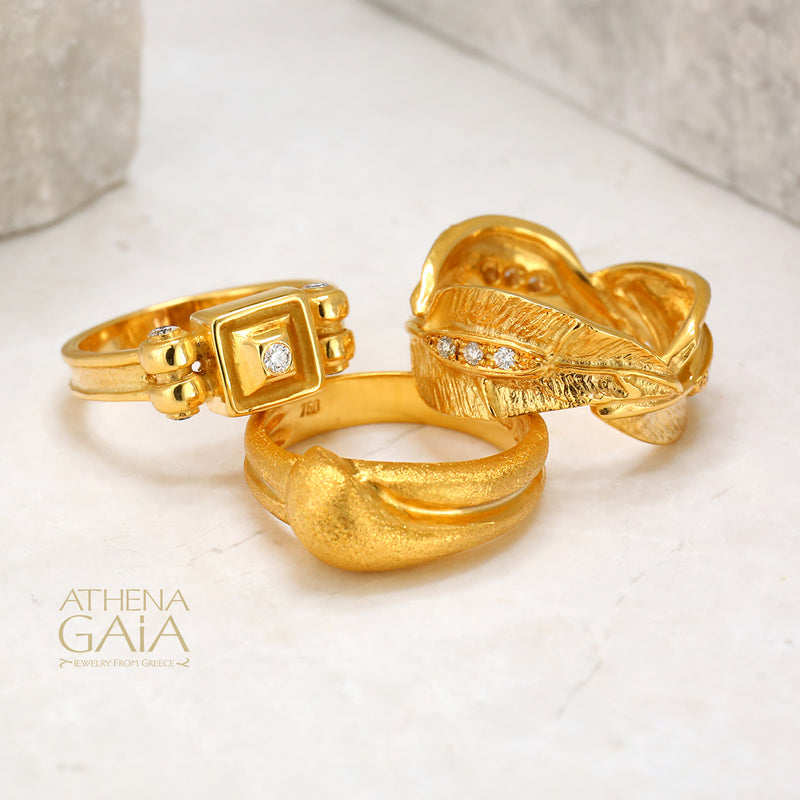 Golden Peonies Diamond Ring - 18k Gold Ring - Cocktail Ring