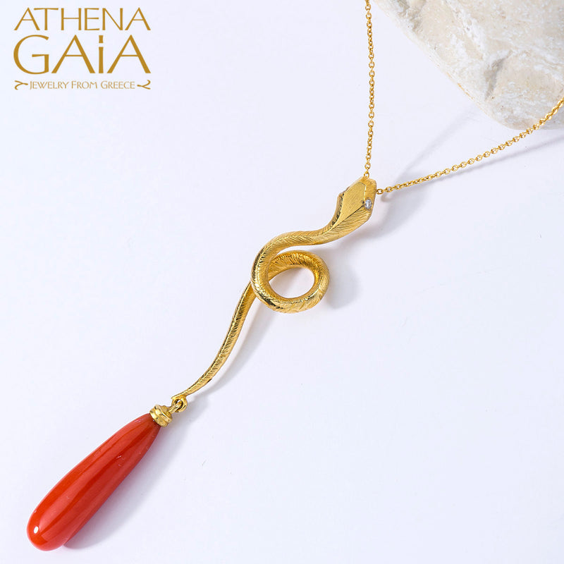 Mythology Snakes Pendant Necklace - 18k Gold Necklace