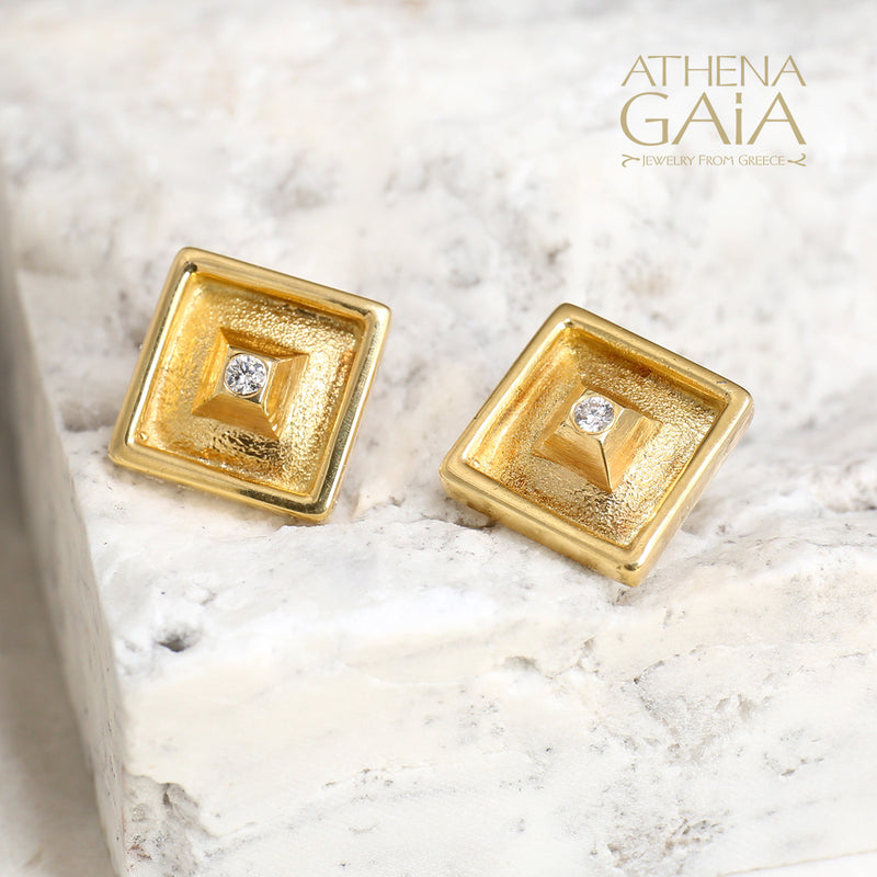 Shadow and Light Post Earrings - 18k Gold Earrings