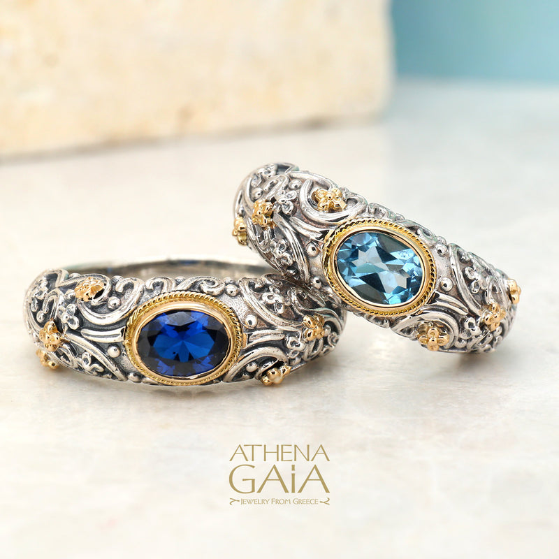 Meadow Breeze Large Stone Band Ring - 18k Gold & Sterling Silver Ring - Stackable Ring