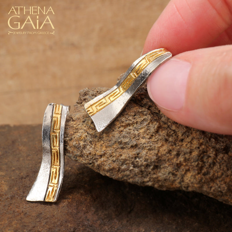Stilvi Greek Key Wave Earrings - Gold Plated Sterling Silver Earrings