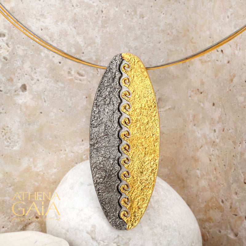 Nightwaves Oval Maelstrom Necklace - Gold Plated Sterling Silver Necklace