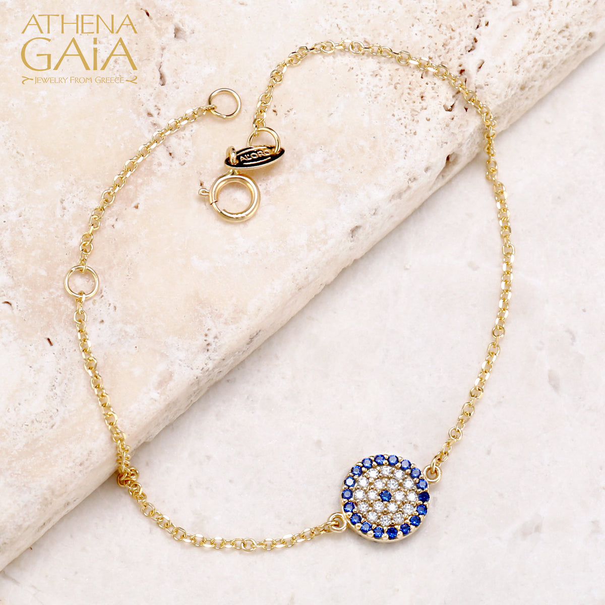 Pave Circular Mati Evil Eye Bracelet — Athena Gaia