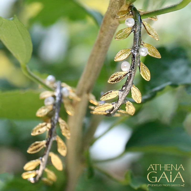 Pearl Olive Hoop Earrings - Gold Plating and Sterling Silver Earrings