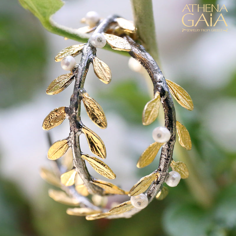 Pearl Olive Hoop Earrings - Gold Plating and Sterling Silver Earrings