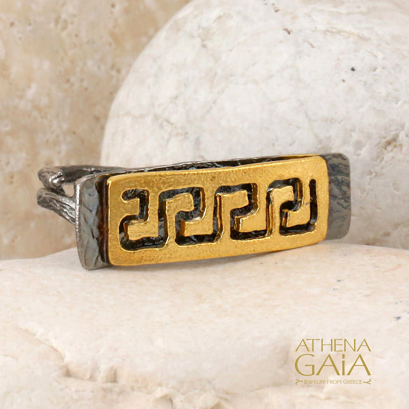 Greek Key Twig Ring - Gold Plated Sterling Silver Ring