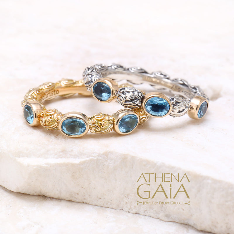 Meadow Breeze Triple Oval Stone Ring - 18k Gold Ring - Stackable Ring